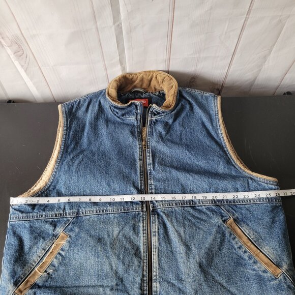 Vintage Wrangler Hero Men XL Blue Denim Sherpa Lined Vest Corduroy Collar, Zip - Picture 6 of 7